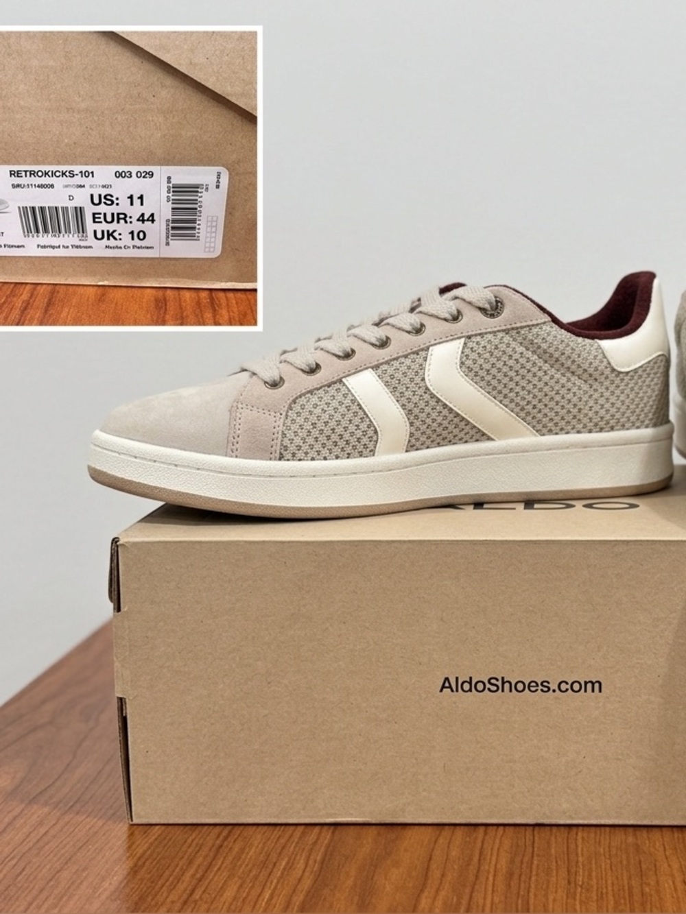 NEW ALDO Retrokicks‑101 Men’s Sneakers Size 11 White Beige Gray Retro Style Leat